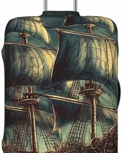 Xzeit Travel Luggage Cover Suitcase Protector Nautical Vintage Sailing Pirate Ship Elastic Washable Stretch Suitcase Protector Anti-Scratch Travel Suitcase Cover Fit 18-32 Inch Luggage