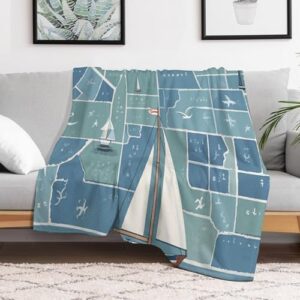 Throw Blanket for Bed Lightweight Flannel Blanket Soft Cozy Couch Blanket with Plush Warm Nautical Sailboat Map Print Blanket for Sofa Bed All Seasons 50"x70"