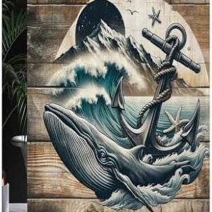 Nautical Throw Blanket, Retro Sailing Adventure Rustic Wooden Marine Cottage Anchor Whale Waves, for Bedroom, Couch, Livingroom, Chair, Pets, Outdoors, 30" x 40" Brown and Slate Blue