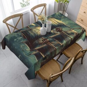 Nautical Vintage Sailing Pirate Ship Tablecloth Stain and Wrinkle Resistant Washable Table Cover Rectangular Kitchen Table Cloth for Dinning Room Kitchen Picnic Patio Party Decor 35x55 Inch