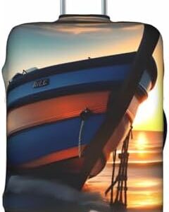 Boat Beach Sunrise Time Nautical Print Luggage Cover Suitcase Protector Travel Suitcase Cover For Kid And Adult Fits 18-32 Inch