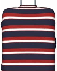 Red White Navy Blue Stripes Nautical Stripe Luggage Cover, Protective Washable Suitcase Cover - Travel High Elastic Fibers Suitcase Protector Fits Small