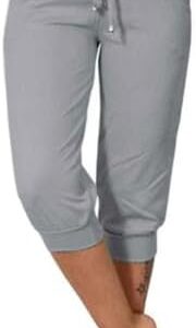 Capri Pants for Women High Waisted Cinch Bottom Pants Casual Summer Drawstring Comfy Capris Solid Slim Fit Pants