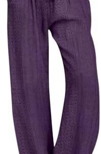 Wide Leg Pants Woman Casual Beach Pants High Waisted Drawstring Palazzo Trousers Flowy Loose Lounge Pant with Pockets