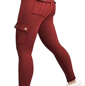 Women's Cargo Yoga Leggings Butt Lifting Leggings with Flap Pockets High Waist Tummy Control Running Pants Gym Tights
