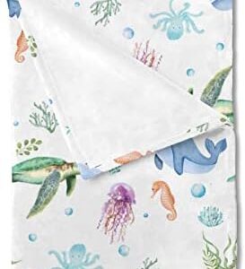 Sea Animals Flannel Baby Toddler Blanket Gift for Girls and Boys Marine Turtle Whale Jellyfish Sea Horse Weeds Sealife Receiving Blanket Newborn Nursery Bed Blanket Swaddle Crib Blanket 30x40