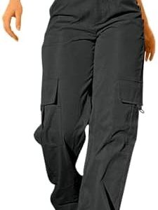 Y2K Cargo Pants Women Trendy High Waisted Parachute Pants Straight Drawstring Casual Pants with Pockets