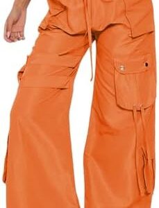 Women's Baggy Cargo Pants Drawstring Elastic Waist Loose Pants Casual Flap Pocket Cargo Pants Trousers Jogger