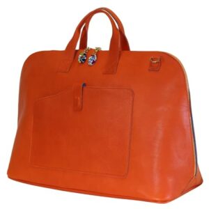 Venetian Nautical Duffle Bag with Murano Glass | Real Leather Italian Handmade | Travel Duffel Purse (Orange)