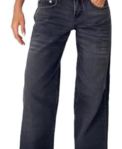 Women's Wide Leg Jeans Straight Leg Boyfriend Denim Pants Low Rise Baggy Jeans Casual Loose Jeans Y2K E-Girl Pants