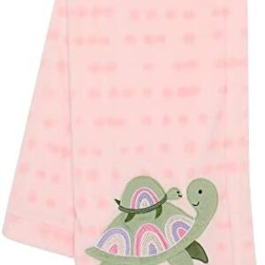 Lambs & Ivy Sea Dreams Cozy Pink Fleece Turtle Applique Baby Blanket