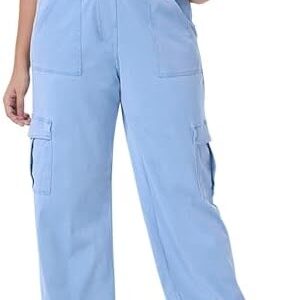 Women's High Waisted Cargo Jeans Straight Wide Leg Stretch Baggy Pants Casual Loose Denim Cargo Sweatpants Trouser