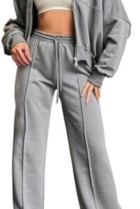 Women Zip Up Sweatsuits Set 2 Piece Outfit Crop Sweatshirt Jacket and Straight Leg Sweatpant Casual Loose Tracksuit