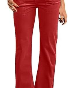 Twill Palazzo Pants for Women Casual Y2K Stretch High Waisted Chino Pants Slim Fit Wide Leg Dress Pants with Pockets