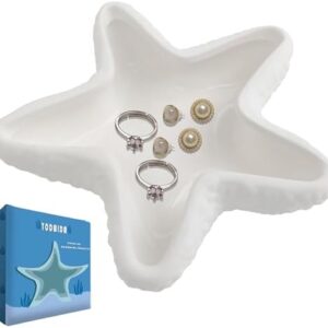 Ceramic Starfish Shell Jewelry Holder Starfish Jewelry Dish Tray White Shell Trinket Dish Ring Dish Holder Ocean Coastal Decor Decorative Tray Key Bowl for Jewelry Christmas Beach Room Decor