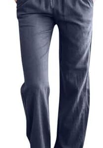 Women Elastic Waist Trousers Casual 2024 Fall Fashion Full Length Trousers Lounge Long Palazzo Straight Leg Pants