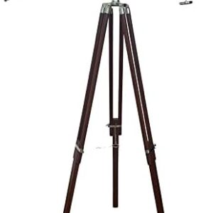 Double Barrel Shiny Brass Antique Telescope 39 Inches Nautical Harbor Master Desktop Floor Standing Wooden Stand Home Collectible Telescope Nautical Wooden Stand Brown Adjustable Tripod