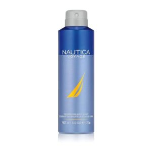 Nautica Voyage Deodorizing Body Spray for Men - Fresh, Romantic, Fruity Scent - Woody, Aquatic Notes of Apple, Water Lotus, Cedarwood, and Musk - Ideal for Day Wear - 6.0 Oz