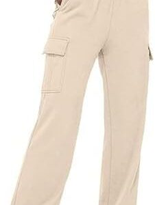 Women Cargo Sweatpants Baggy Athletic Jogger with Pockets Casual Trendy Pants Elastic Waist Solid Color Comfy Palazzo