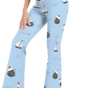 Flare Yoga Pants Women Leggings Soft High Waisted Pants Marine Pattern Cat Sailor Ships Small