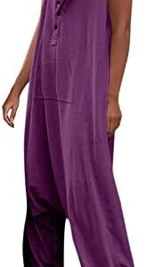 Oplxuo Women's Casual Hoodie Jumpsuit Button Down V-Neck Sleeveless Summer Loose Baggy Romper Solid Color Long Jogger Pants