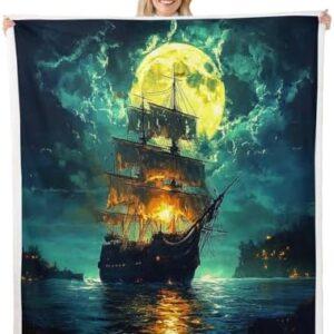 Sailing Boat Bed Blanket,Sunset Sky Blue Ocean Flannel Blanket for Bed Sofa Couch Decor,Nautical Adventure Theme Fleece Blanket for Kids Sofa Dorm Decor,Throw 50"x60"