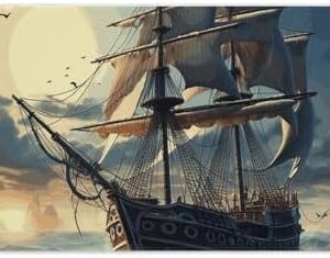 Nautical Sailboat Desk Mat Waterproof Rubber Non-Slip Desk Blotter Protector Mice Pad with Sewing Edge Organization and Accessories Desk Writing Pad for Office Home 29.5" X 15.7"