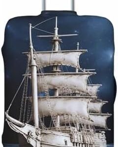 Travel Luggage Cover Vintage Nautical White Ship Spandex Suitcase Protector Washable Baggage Covers Elastic Scratch-Resistant Luggage Cover Protector Fits 18-32 Inch Luggage
