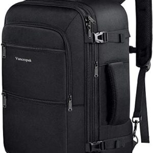 Vancropak Carry On Backpack, 40L Expandable Extra Large Travel Backpack, Flight Approved Water Resistant Luggage Suitcase Daypack, Lightweight Personal Business Weekender Bag for Men & Women, Black