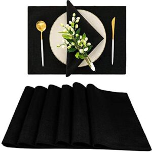 Spring Garden Home Black Individual Cloth Table Placemats Nautical Washable Fabric Mats for Kitchen/Buffet, 6 Pcs Set, 13x19 inch