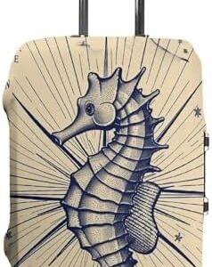 Travel Luggage Cover Spandex Suitcase Protector Washable Baggage Covers Old Nautical Chart Style Elastic Scratch-Resistant Luggage Cover Protector Fits 18-32 Inch Luggage