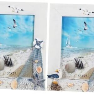 2 Pcs Vintage Photo Frame Imitation Blue Decor Home Decoration Farmhouse Picture Frames Desk Photo Frame Nautical Table Decoration Ocean Photo Frame Nautical House Ornaments Wooden
