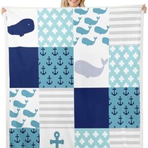 Feelyou Nautical Flannel Fleece Throw Blanket Twin 60"x80" Ocean Sea Adventure Themed Flannal Blanket for Bed Sofa Couch Cartoon Whale Sherpa Blanket Flannal Blanket Home Decor