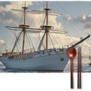 Washable Placemats Set of 6 Vintage Nautical White Ship Printed Thanksgiving Placemats Heat-Resistant Place Mats Home Decor for Wedding Party Christmas Dining