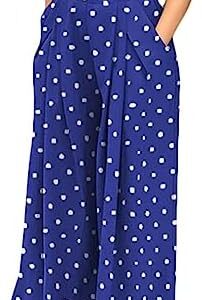 Women Polka Dots Oversized Straight Leg Baggy Pants Stretch High Waist Summer Fashion Casual Trousers with Pockets