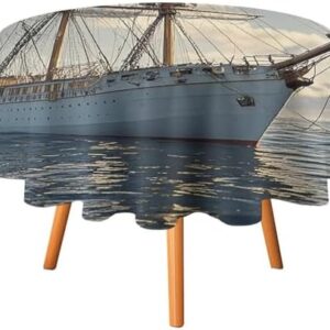 Round Tablecloths Vintage Nautical White Ship Printed Thanksgiving Table Cloth Washable Decorative Polyester Table Cover for Party Dinning Table Wedding Home Decor 50x50in