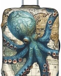 FORES Blue Octopus Nautical Map Sea Life Luggage Cover for Suitcase, Luggage Cover Protector, Anti-scratch Suitcase Protective Cover for Travel