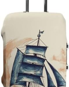 Travel Luggage Cover Suitcase Protector Nautical Sailboat Elastic Washable Stretch Suitcase Protector Anti-Scratch Travel Suitcase Cover Fit 18-32 Inch Luggage