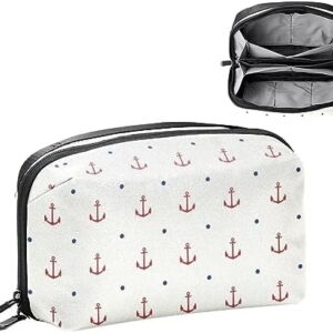 Electronics Organizer, Red Nautical Badge Navy Dot Pattern Small Travel Cable Organizer Carrying Bag, Compact Tech Case Bag for Electronic Accessories, Cords, Charger, USB, Hard Drives