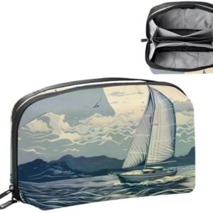 Electronics Organizer, Retro Sea Nautical Marine Navy Vacation Landscape Small Travel Cable Organizer Carrying Bag, Compact Tech Case Bag for Electronic Accessories, Cords, Charger, USB, Hard Drives