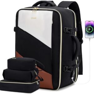 LOVEVOOK Carry on Travel Backpack, Large 40L for Men & Women Flight Approved with USB Charging Port&3 Packing Cubes, Large Suitcase Water Resistant Luggage Daypack Busi, Beige-Black