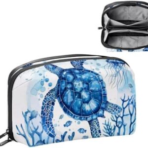 Nautical Jellyfish Turtle and Coral Electronics Organizer, Cord Cable Storage Bag Waterproof for Home Travelling, Electronic Accessories Case for Charge Mouse USB SD Card Hard Drives
