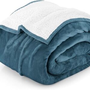 Utopia Bedding Sherpa Blanket Full Size [Stone Blue, 90x84 Inches] - 480GSM Thick Warm Plush Fleece Reversible Blanket for Bed, Sofa, Couch, Camping and Travel