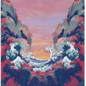 Modern Oversized Plush Blanket, Colorful Fantasy Sea Waves Ocean Modern Fictional Nautical Magic Artsy Illustration, Ultra Soft and Comfortable Micro-Fleece Blanket for Sofa or Bedroom, 30" x 40"