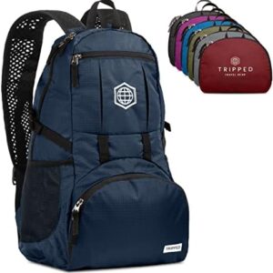 Traveling Backpack- Foldable collapsible lightweight backpack for travel (Blue) 35 liters