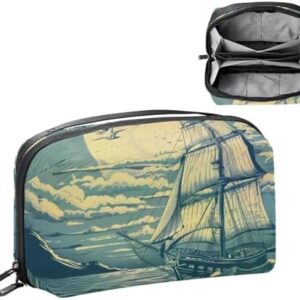 Electronics Organizer, Vintage Sea Nautical Marine Navy Vacation Landscape Small Travel Cable Organizer Carrying Bag, Compact Tech Case Bag for Electronic Accessories, Cords, Charger, USB, Hard Drives