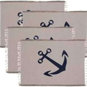 Nautical Sea Life Table Beach Placemats for Dining Table, Natural Coastal Placemats Set of 4 for Dining Table Mats (Anchor)