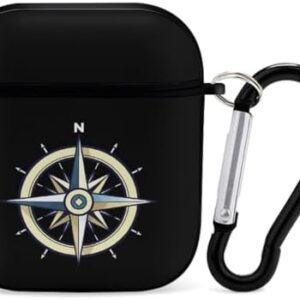 Nautical Compass Headphone Protective Case Compatible with AirPods 1&2 Cute Earphone Case with Keychain Black-Style