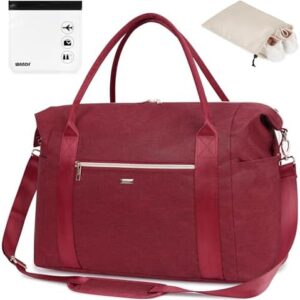 WANDF For Spirit Airlines Personal Item Bag 18x14x8 Travel Duffel Bag with TSA Approved Quart Size Bag & Shoes Bag Weekender Overnight Bag Carry-on Luggage for Women (Red)
