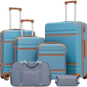 LONG VACATION Luggage Set 4 Piece Luggage ABS Carry on Suitcase Hardside Luggage with TSA Lock Spinner Wheels Travel Bag(Blue, 6 piece set)